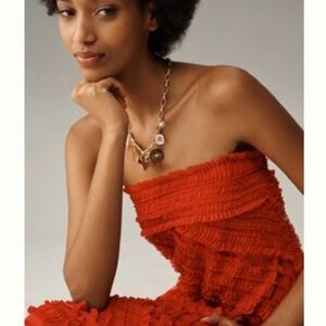 Strapless Textured Column Midi Dress